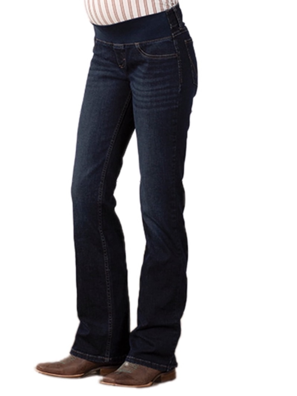 Wrangler Bootcut Denim Jeans Size 7 x34 Pull On Maternity Postpartum Dark Wash